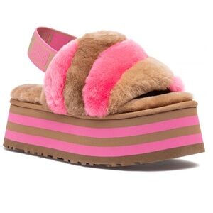UGG FLUFF YEAH**DISCO STRIPE SLIDE CHESTNUT/PINK ROSE COMBO
